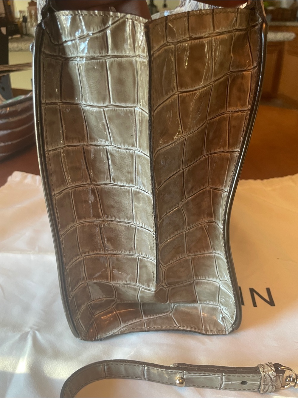 Brahmin Taupe and Brown Snake-Embossed Leather Satchel with Removable Strap - Picture 3 of 7